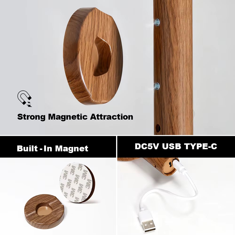 Wood Grain Rechargeable Smart Motion Sensor LED Wall Lamp Charging Magnetic Suction Dimmable Nighe Light LED Wall Sconces