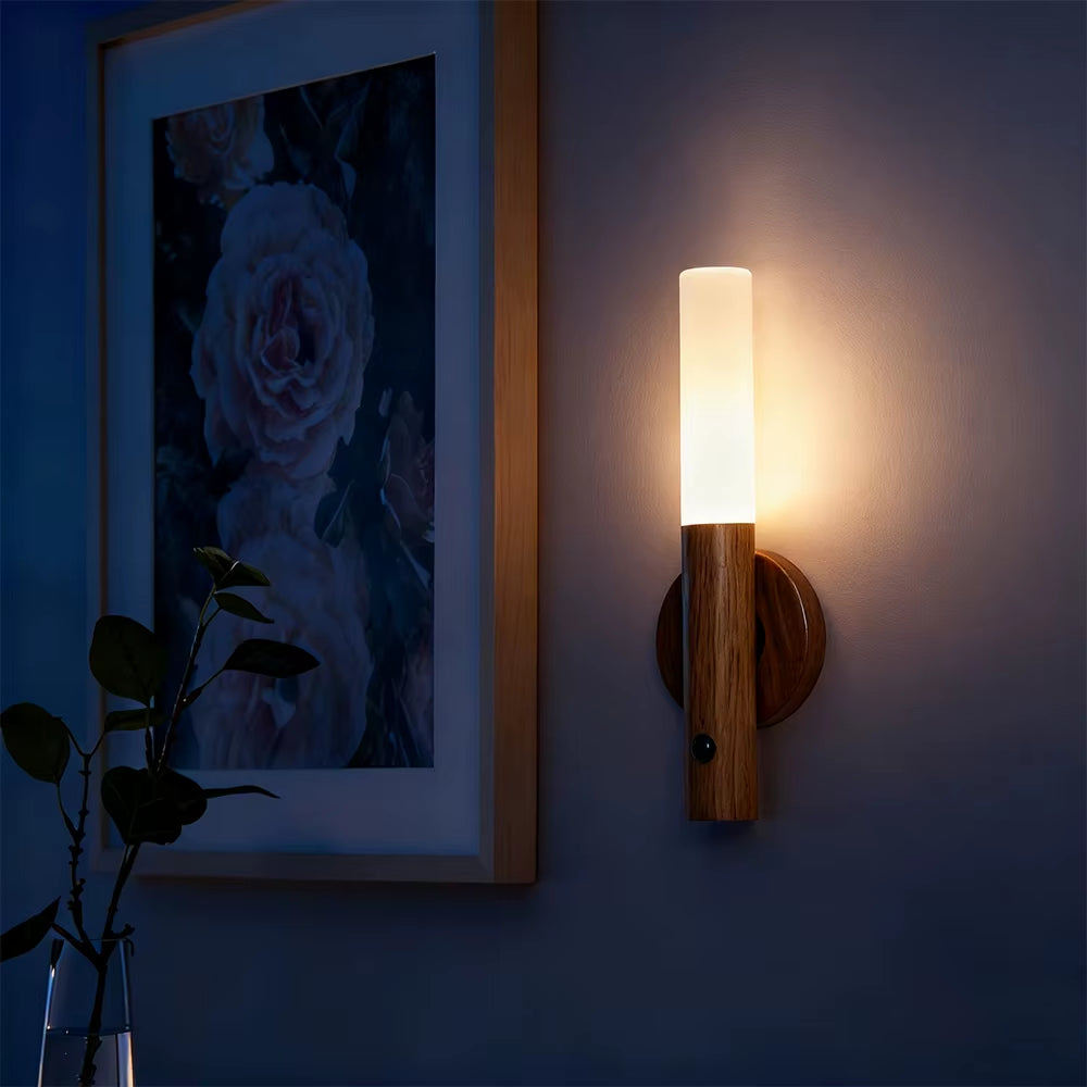 Wood Grain Rechargeable Smart Motion Sensor LED Wall Lamp Charging Magnetic Suction Dimmable Nighe Light LED Wall Sconces